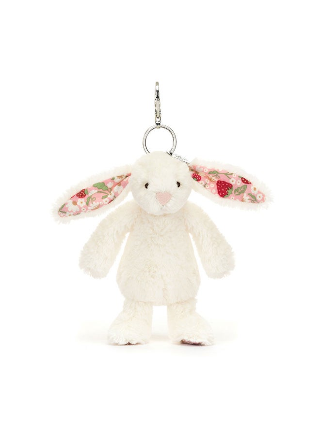 Jellycat Blossom Cream Bunny Berry Bag Charm 13cm, Soft Plush Bunny Keyring with Strawberry Floral Ears - Image 3